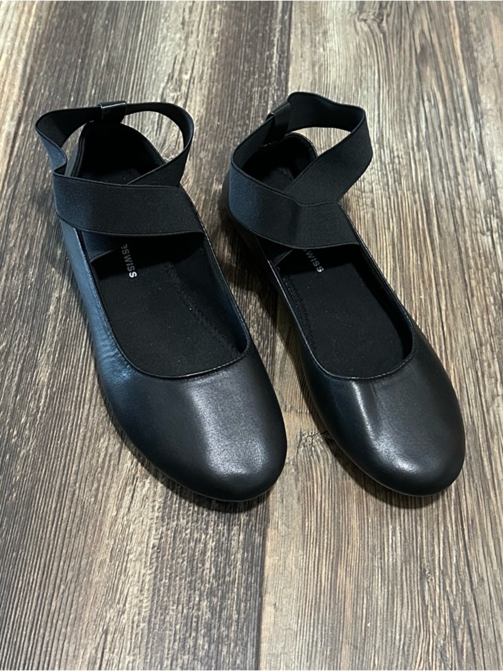 Alpine Swiss peony black ballet flats with elastic ankle band women’s size 10